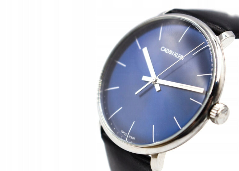  Shop Authentic Calvin Klein High Noon Quartz Blue Dial Black Leather Strap Watch for Men - K8M211CN - Luxxuri