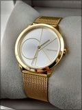  Shop Authentic Calvin Klein Minimal White Dial Gold Mesh Bracelet Watch for Men - K3M21526 - Luxxuri