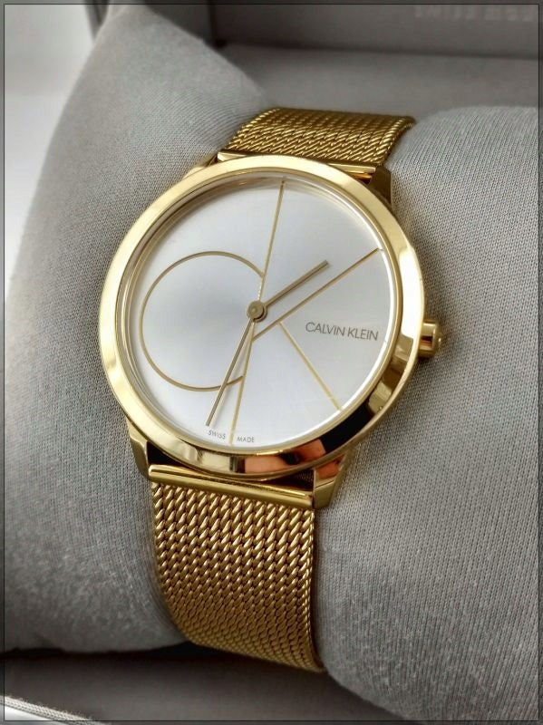  Shop Authentic Calvin Klein Minimal White Dial Gold Mesh Bracelet Watch for Men - K3M21526 - Luxxuri