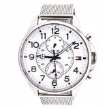  Shop Authentic Tommy Hilfiger Dean Chronograph White Dial Silver Mesh Bracelet Watch for Men - 1791277 - Luxxuri