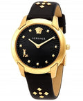  Shop Authentic Versace Audrey Quartz Black Dial Black Leather Strap Watch for Women - VELR00319 - Luxxuri