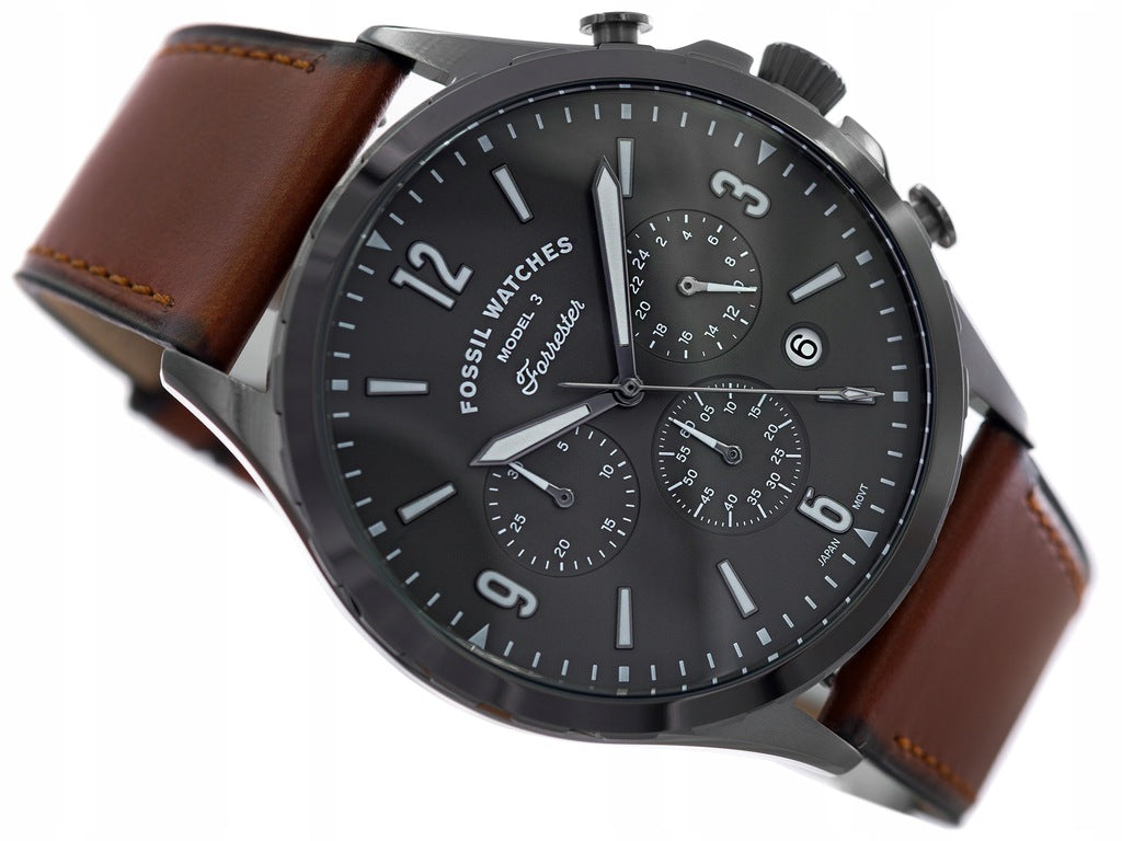  Shop Authentic Fossil Forrester Chronograph Grey Dial Brown Leather Strap Watch for Men - FS5815 - Luxxuri