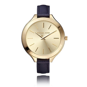  Shop Authentic Michael Kors Runway Quartz Gold Dial Blue Leather Strap Watch For Women - MK2285 - Luxxuri