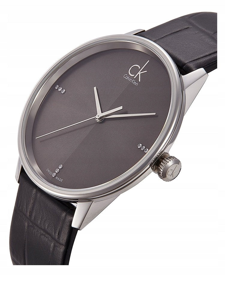 Shop Authentic Calvin Klein Grey Dial Black Leather Strap Watch for Women - K2Y2Y1CU - Luxxuri
