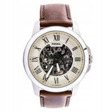  Shop Authentic Fossil Grant Automatic Beige Skeleton Dial Brown Leather Strap Watch for Men - ME3099 - Luxxuri