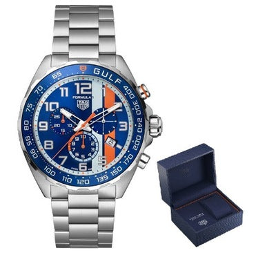  Shop Authentic Tag Heuer Formula 1 Gulf Edition Chronograph Blue Dial Silver Steel Strap Watch for Men - CAZ101AT.BA0842 - Luxxuri