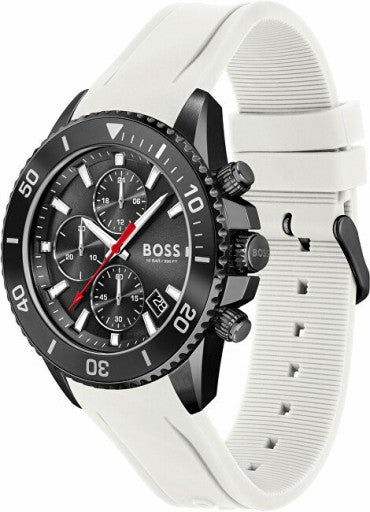  Shop Authentic Hugo Boss Admiral Chronograph Black Dial White Rubber Strap Watch for Men - 1513966 - Luxxuri