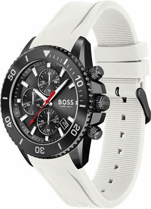  Shop Authentic Hugo Boss Admiral Chronograph Black Dial White Rubber Strap Watch for Men - 1513966 - Luxxuri