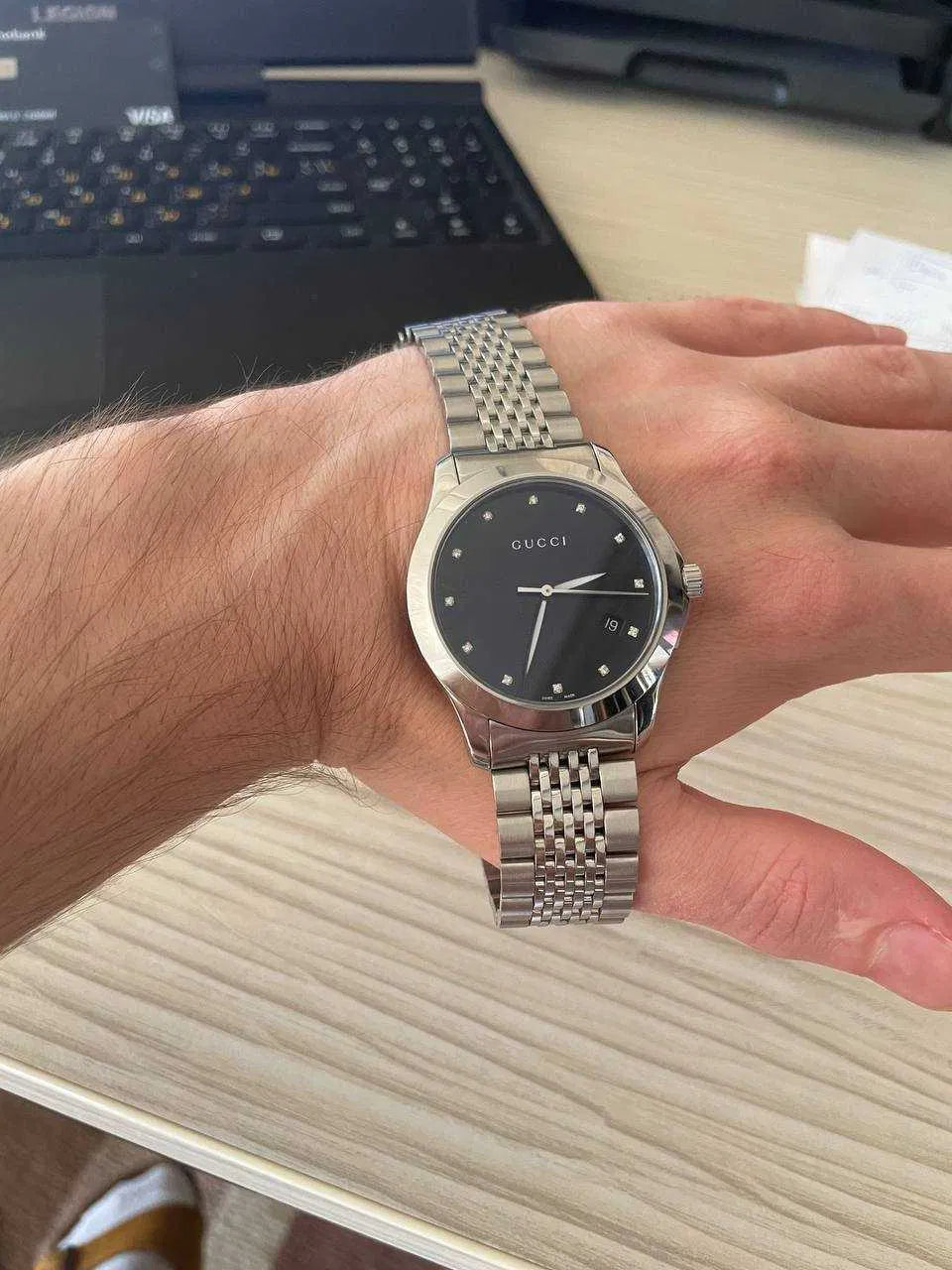  Shop Authentic Gucci G Timeless Diamonds Black Dial Silver Steel Strap Watch For Men - YA126405 - Luxxuri