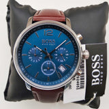  Shop Authentic Hugo Boss Attitude Blue Dial Brown Leather Strap Watch for Men - 1513606 - Luxxuri
