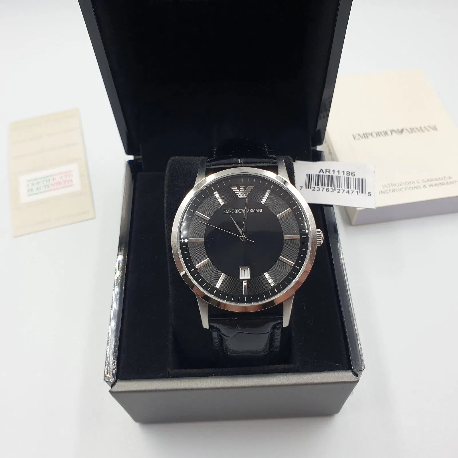  Shop Authentic Emporio Armani Renato Analog Black Dial Black Leather Strap Watch For Men - AR11186 - Luxxuri