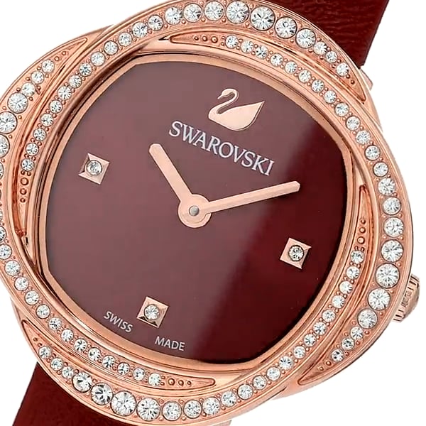  Shop Authentic Swarovski Crystal Flower Red Dial Red Leather Strap Watch for Women - 5552780 - Luxxuri