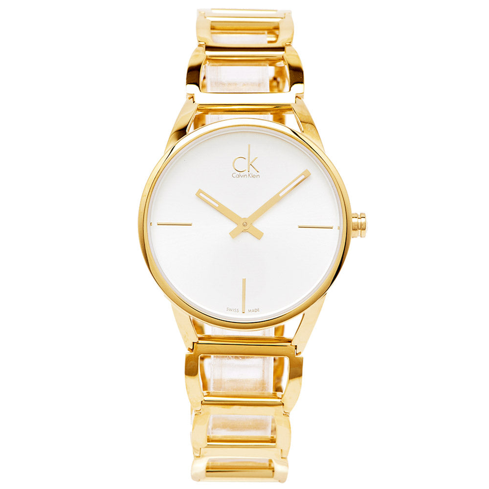  Shop Authentic Calvin Klein Stately Silver Dial Gold Steel Strap Watch for Women - K3G23526 - Luxxuri
