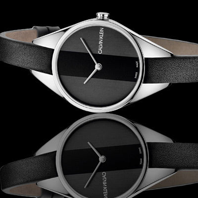  Shop Authentic Calvin Klein Rebel Black Grey Dial Black Leather Strap Watch for Women - K8P231C1 - Luxxuri