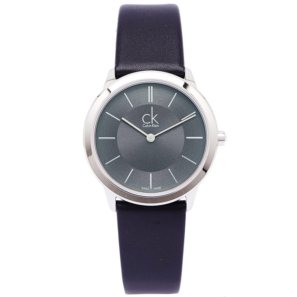  Shop Authentic Calvin Klein Minimal Grey Dial Black Leather Strap Watch for Men - K3M221C4 - Luxxuri