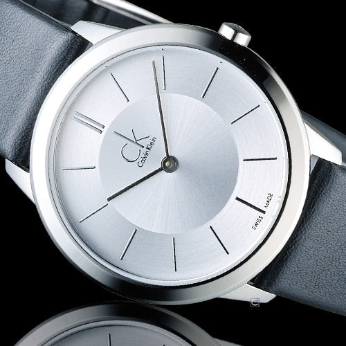 Shop Authentic Calvin Klein Minimalist White Dial Black Leather Strap Watch for Men - K3M211C6 - Luxxuri