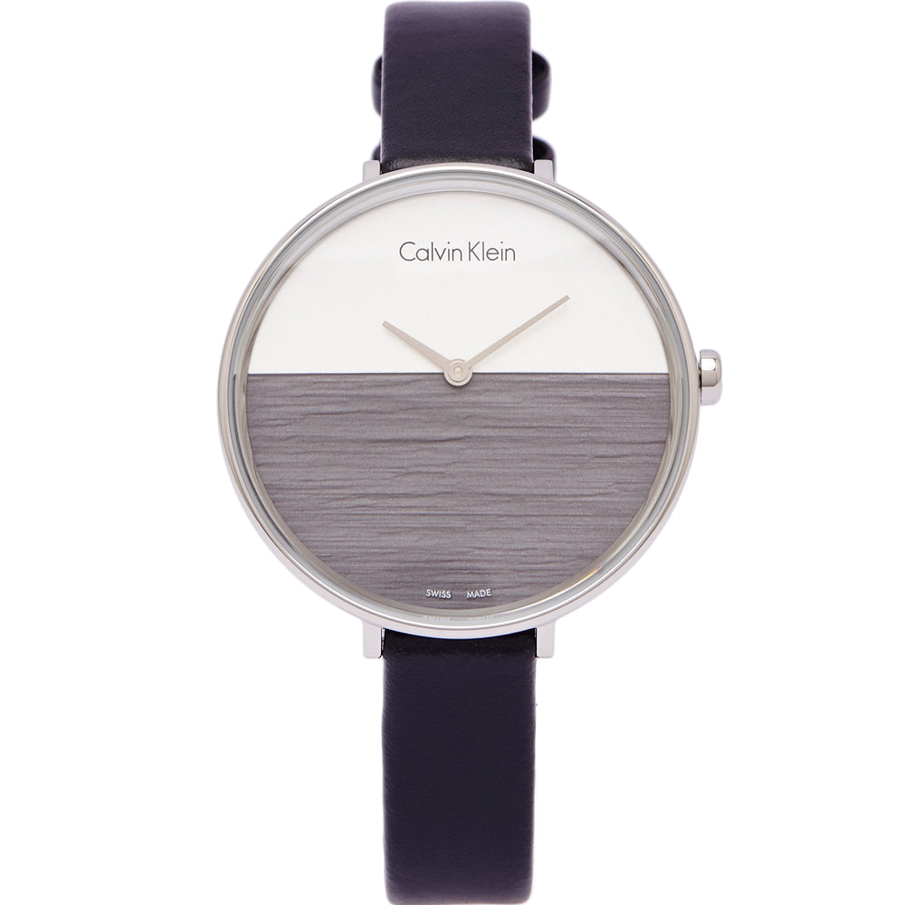  Shop Authentic Calvin Klein Rise White Grey Dial Black Leather Strap Watch for Women - K7A231C3 - Luxxuri