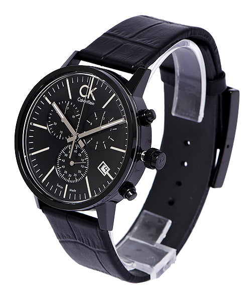  Shop Authentic Calvin Klein Post Minimal Chronograph Black Dial Black Leather Strap Watch for Men - K7627401 - Luxxuri
