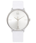  Shop Authentic Calvin Klein Accent Silver Dial White Leather Strap Watch for Women - K2Y2X1K6 - Luxxuri