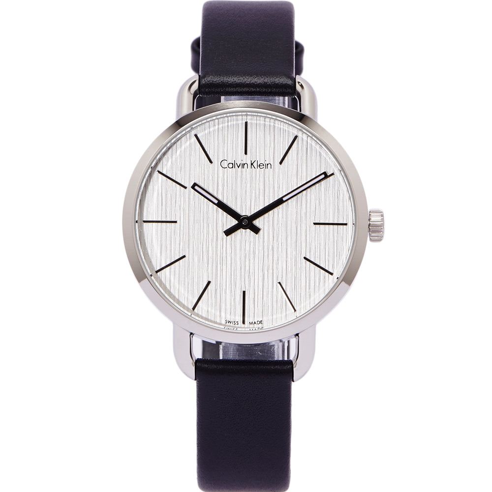  Shop Authentic Calvin Klein Even Silver Black Leather Strap Watch for Women - K7B231C6 - Luxxuri