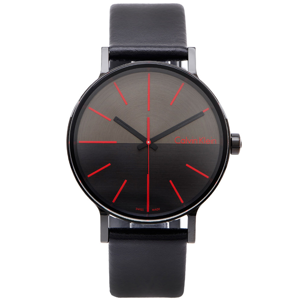  Shop Authentic Calvin Klein Boost Black Dial Black Leather Strap Watch for Men - K7Y214CY - Luxxuri