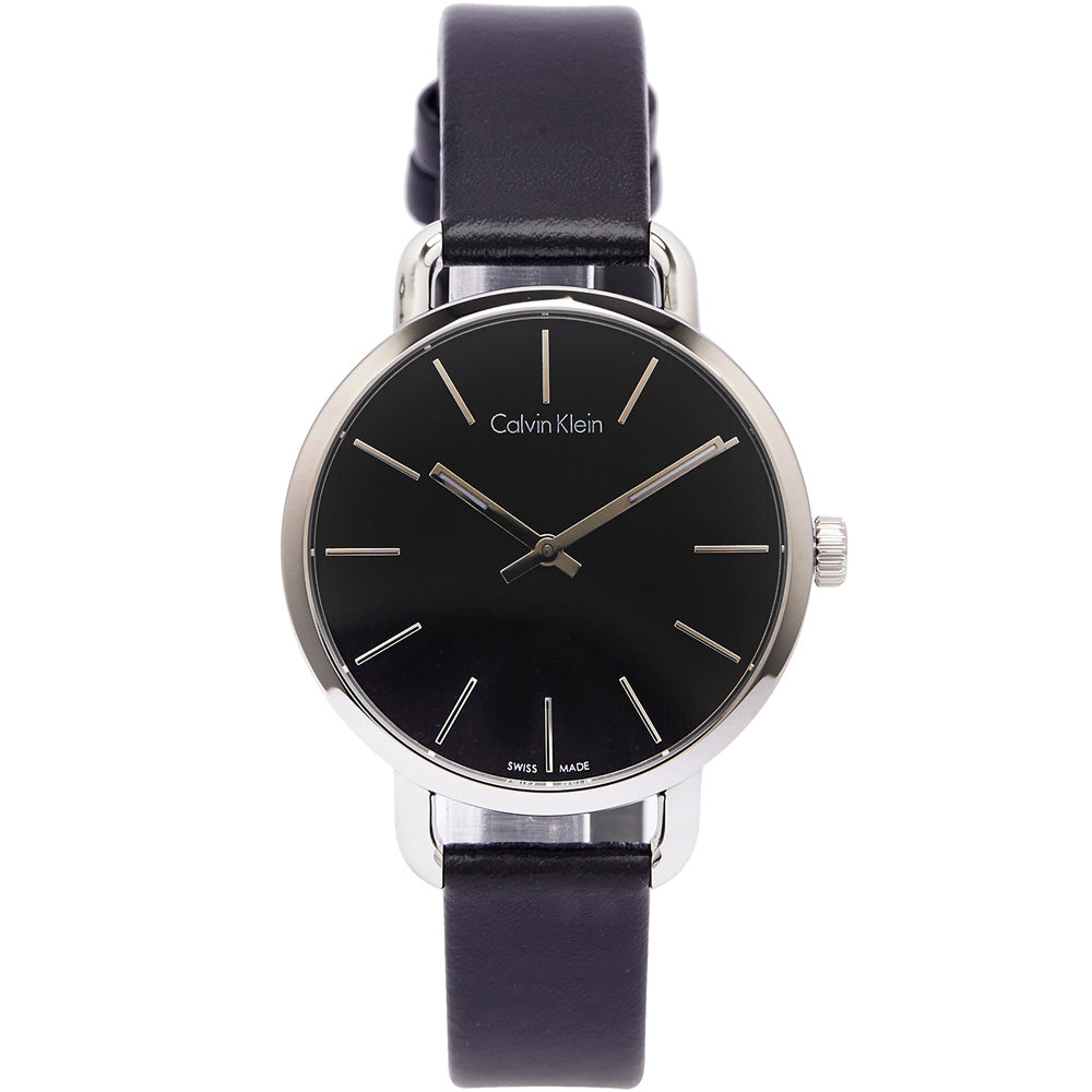  Shop Authentic Calvin Klein Even Black Dial Black Leather Strap Watch for Women - K7B231C1 - Luxxuri
