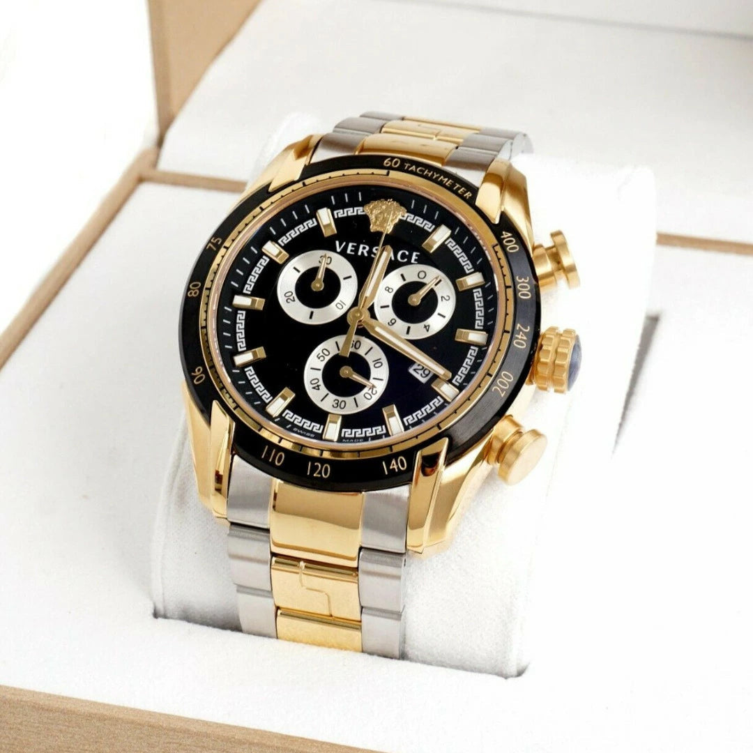  Shop Authentic Versace V-Ray Chronograph Black Dial Two Tone Steel Strap Watch For Men - VE2I00421 - Luxxuri