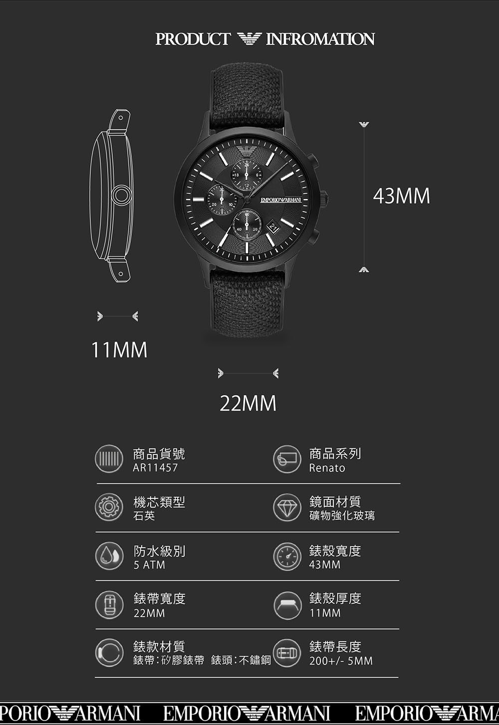  Shop Authentic Emporio Armani Renato Chronograph Black Dial Black Nylon Strap Watch For Men - AR11457 - Luxxuri