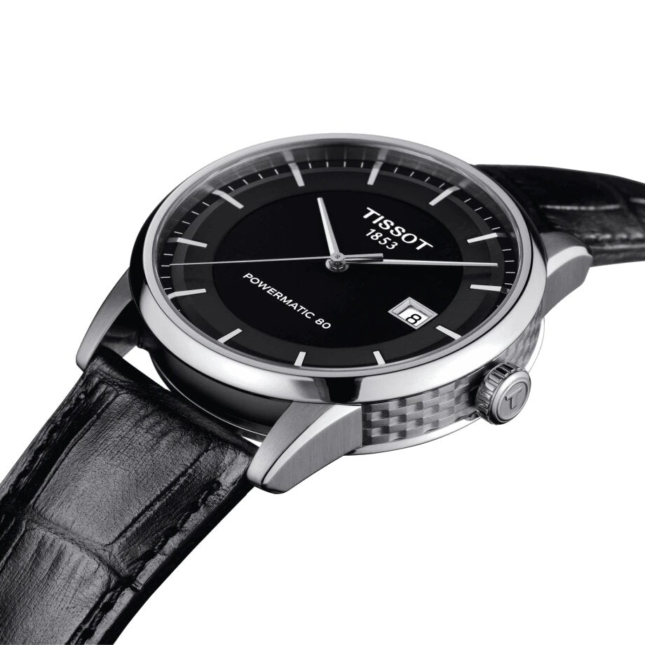  Shop Authentic Tissot T Classic Luxury Powermatic 80 Black Dial Black Leather Strap Watch For Men - T086.408.16.051.00 - Luxxuri