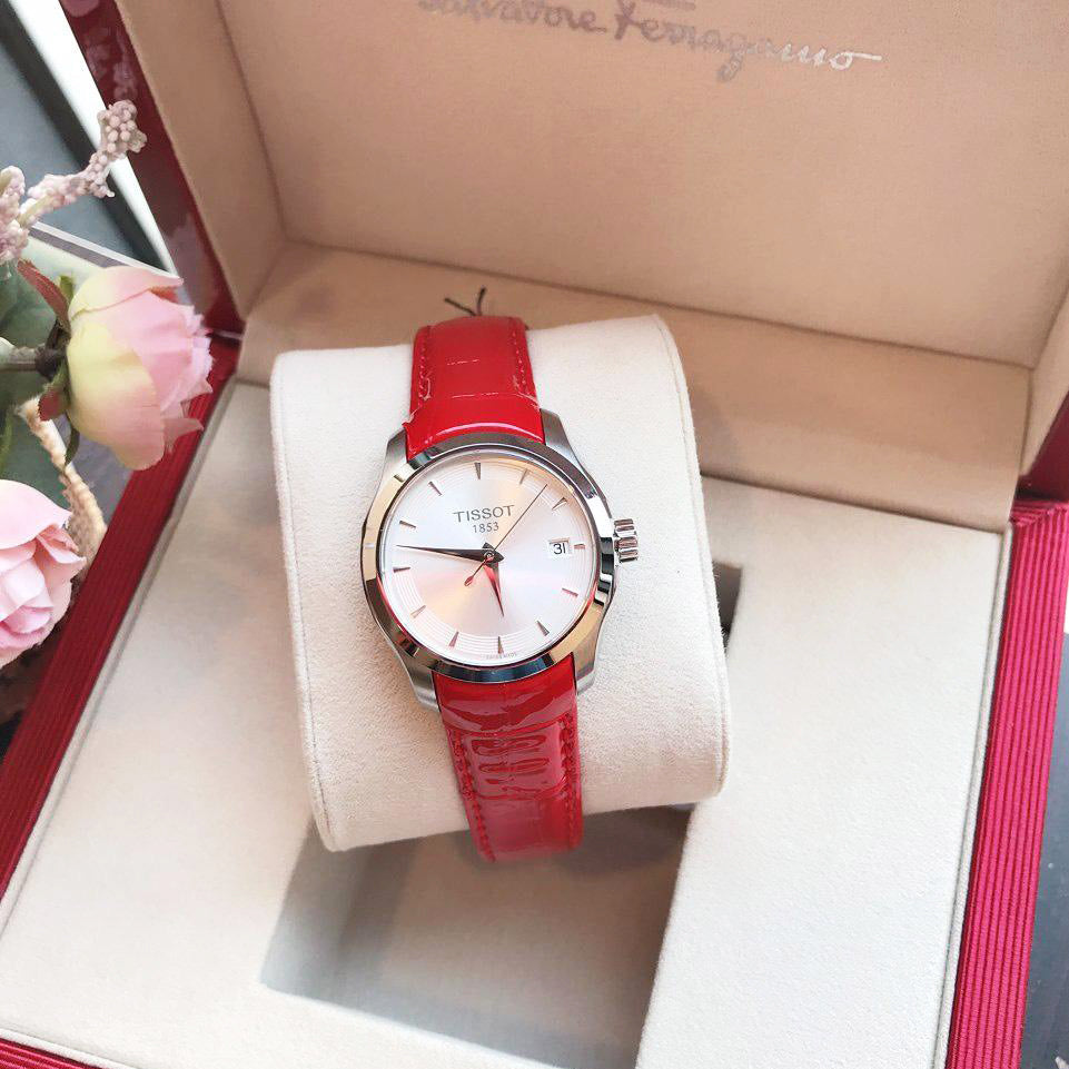  Shop Authentic Tissot Couturier Lady Silver Dial Red Leather Strap Watch for Women - T035.210.16.031.01 - Luxxuri