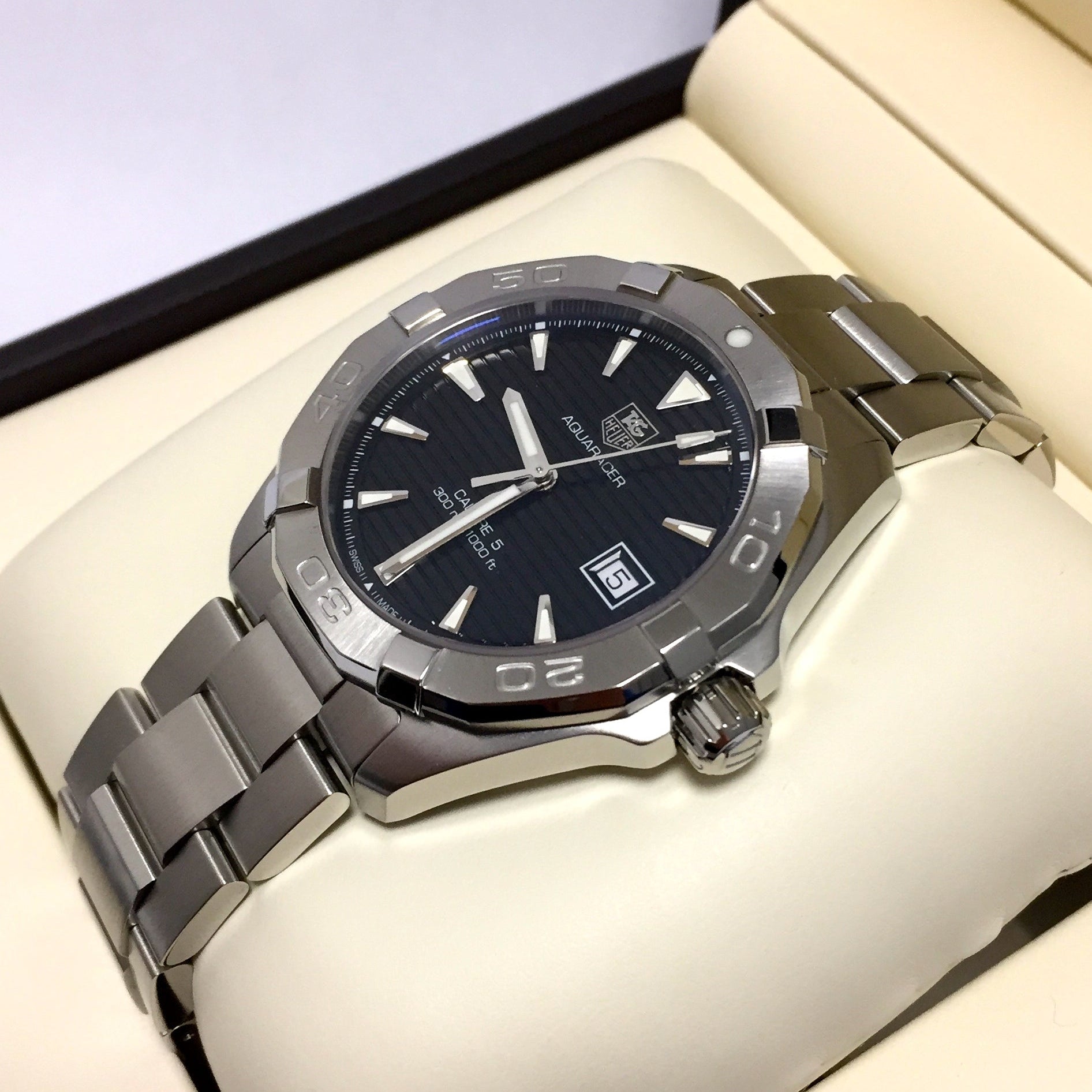 Tag Heuer Aquaracer Automatic Black Dial Silver Steel Strap Watch for Men - WAY2110.BA0928