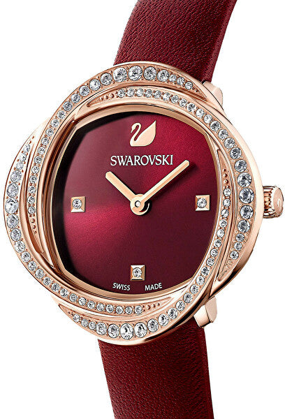  Shop Authentic Swarovski Crystal Flower Red Dial Red Leather Strap Watch for Women - 5552780 - Luxxuri