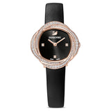  Shop Authentic Swarovski Crystal Flower Black Dial Black Leather Strap Watch for Women - 5552421 - Luxxuri