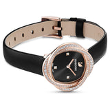  Shop Authentic Swarovski Crystal Flower Black Dial Black Leather Strap Watch for Women - 5552421 - Luxxuri
