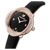  Shop Authentic Swarovski Crystal Flower Black Dial Black Leather Strap Watch for Women - 5552421 - Luxxuri