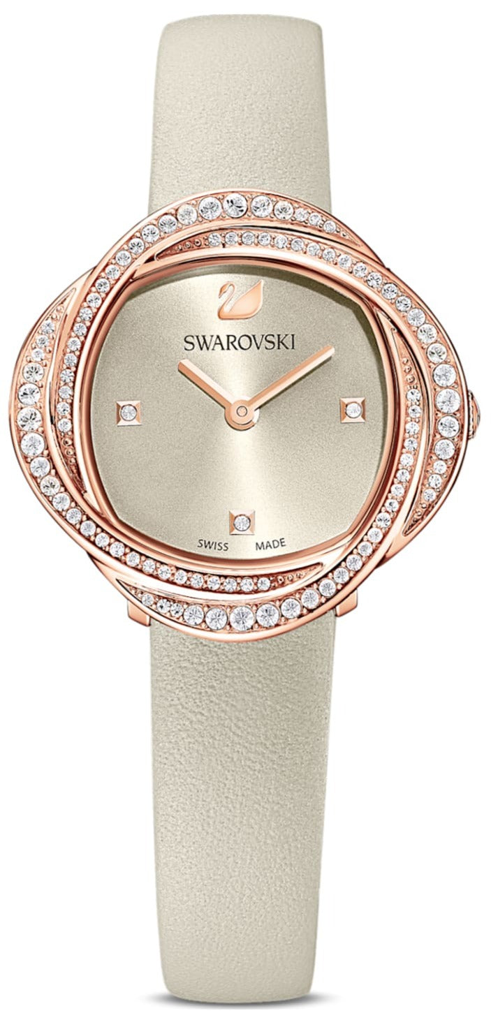  Shop Authentic Swarovski Crystal Flower Grey Dial Grey Leather Strap Watch for for Women - 5552424 - Luxxuri