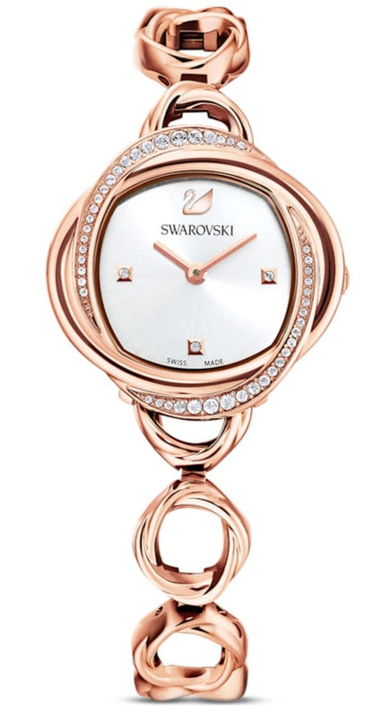  Shop Authentic Swarovski Crystal Flower Silver Dial Rose Gold Steel Strap Watch for Women - 5547626 - Luxxuri