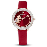  Shop Authentic Swarovski Crystal Frost Red Dial Red Leather Strap Watch for Women - 5519226 - Luxxuri