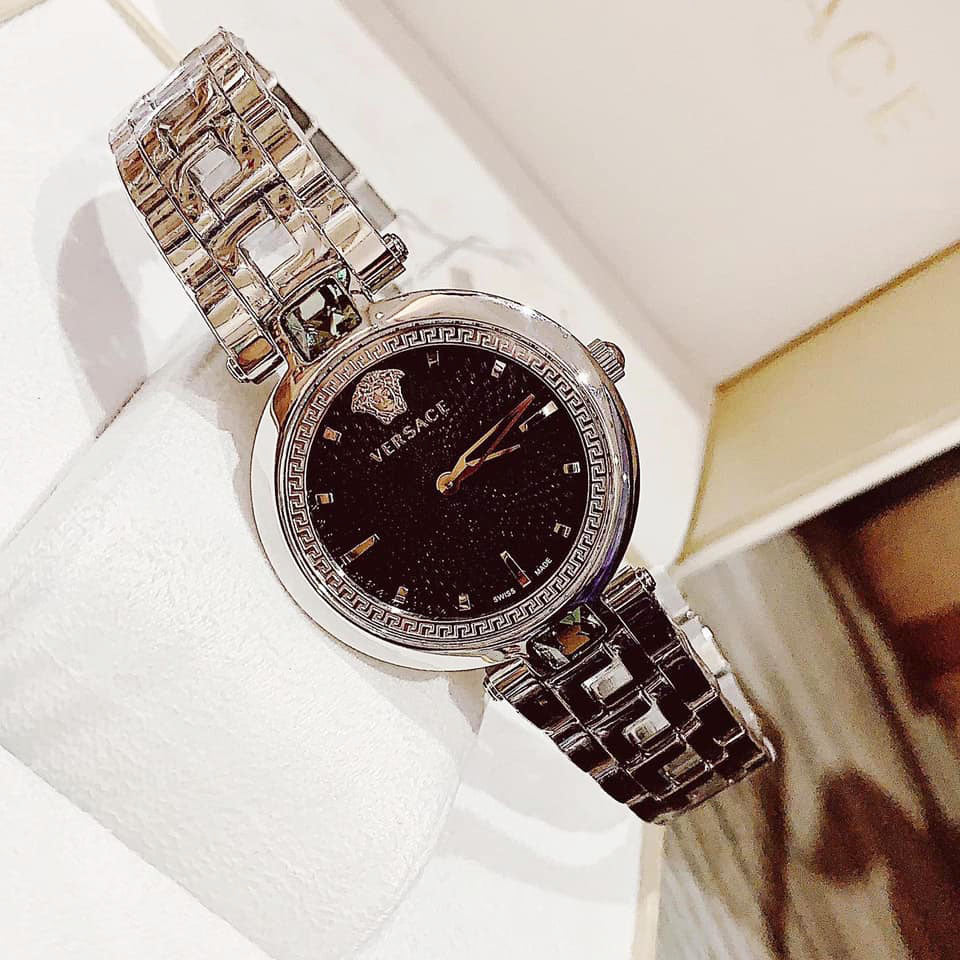  Shop Authentic Versace Crystal Gleam Guilloche  Black Dial Silver Steel Strap Watch for Women - VAN030016 - Luxxuri