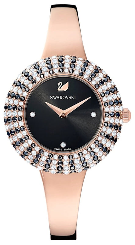  Shop Authentic Swarovski Crystal Rose Black Dial Rose Gold Steel Strap Watch for Women - 5484050 - Luxxuri
