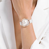  Shop Authentic Swarovski Crystalline Aura Silver Dial White Leather Strap Watch for Women - 5519453 - Luxxuri