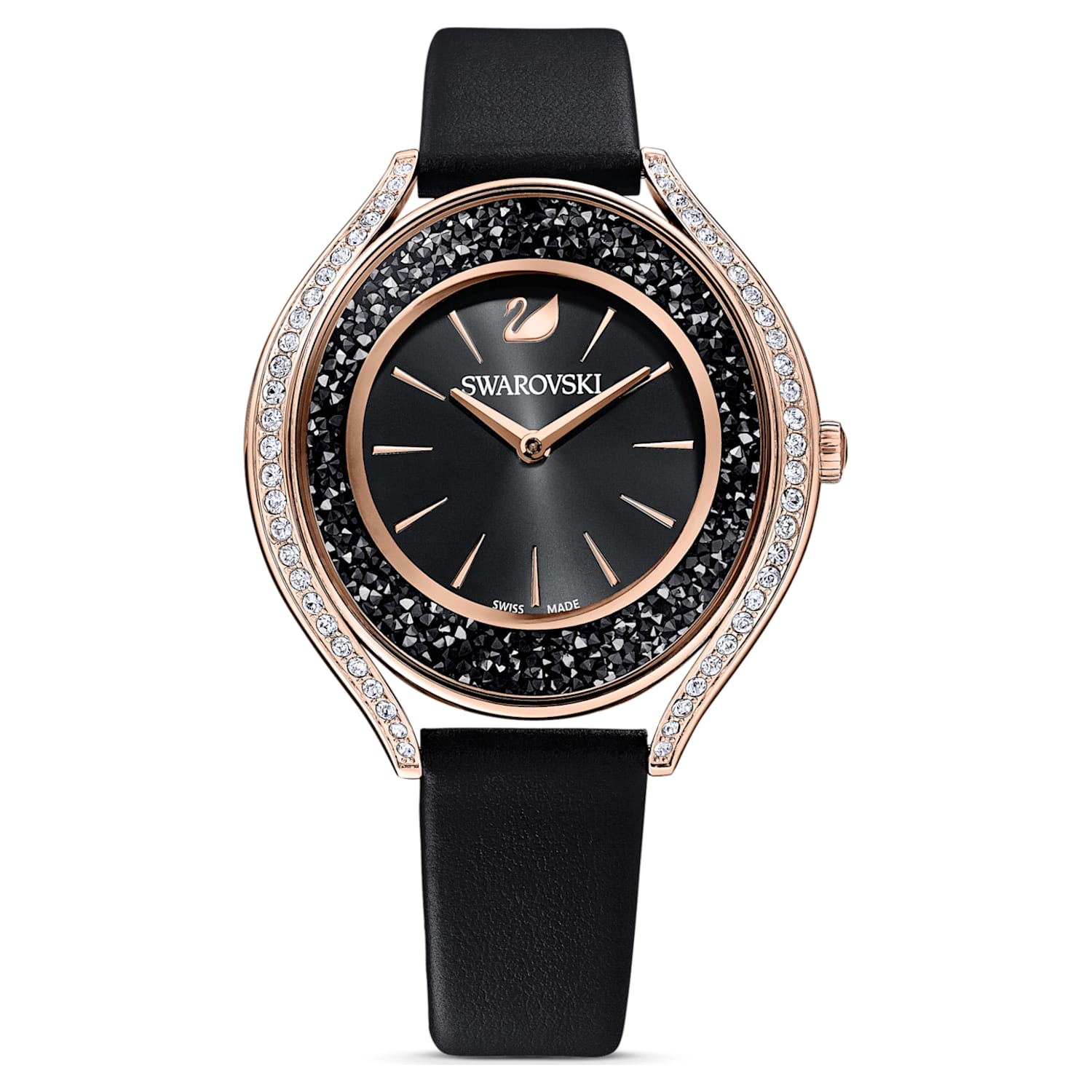 Swarovski Crystalline Aura Black Dial Black Leather Strap Watch for Women - 5558634