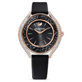  Shop Authentic Swarovski Crystalline Aura Black Dial Black Leather Strap Watch for Women - 5558634 - Luxxuri