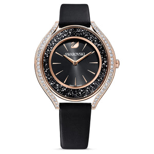  Shop Authentic Swarovski Crystalline Aura Black Dial Black Leather Strap Watch for Women - 5558634 - Luxxuri