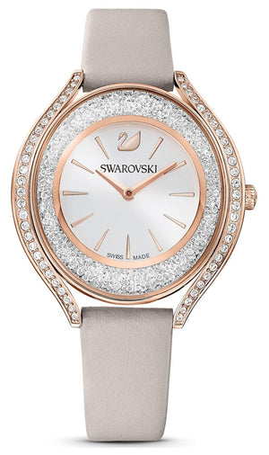  Shop Authentic Swarovski Crystalline Aura Silver Dial Beige Leather Strap Watch for Women - 5519450 - Luxxuri