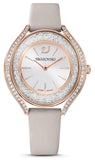  Shop Authentic Swarovski Crystalline Aura Silver Dial Beige Leather Strap Watch for Women - 5519450 - Luxxuri