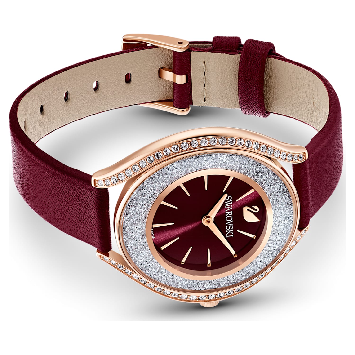  Shop Authentic Swarovski Crystalline Aura Red Dial Red Leather Strap Watch for Women - 5558637 - Luxxuri