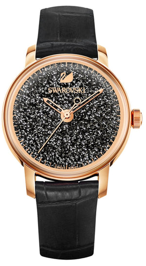  Shop Authentic Swarovski Crystalline Hours Black Dial Black Leather Strap Watch for Women - 5295377 - Luxxuri