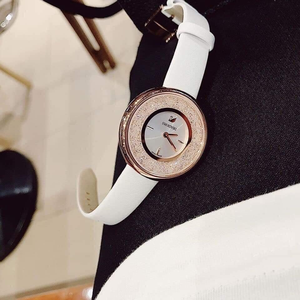  Shop Authentic Swarovski Crystalline Pure White Dial White Leather Strap Watch for Women - 5376083 - Luxxuri