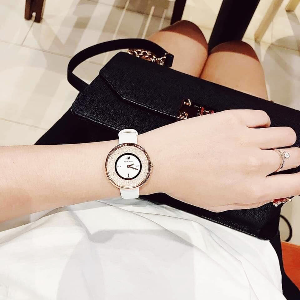  Shop Authentic Swarovski Crystalline Pure White Dial White Leather Strap Watch for Women - 5376083 - Luxxuri